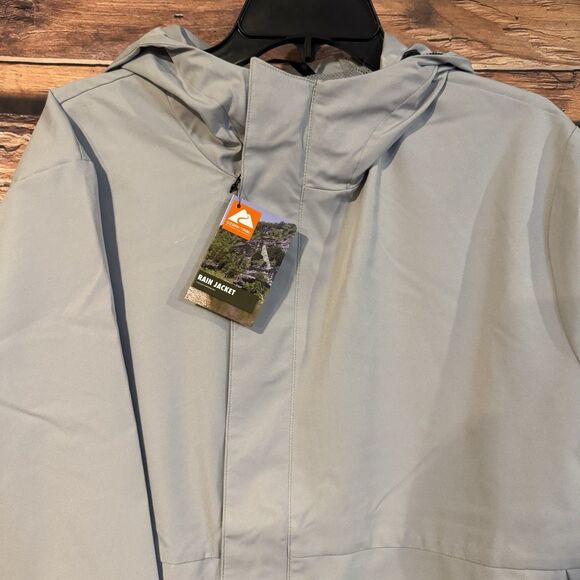 Ozark Trail Rain Jacket XL Men's Grey Water Wind Resistant Hooded Pockets Vented - Picture 2 of 9